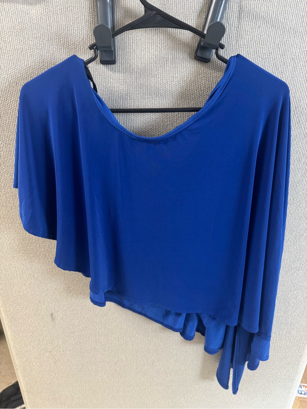 VTG True Light Royal Blue Asymmetrical Draped Top Sz L Made In USA